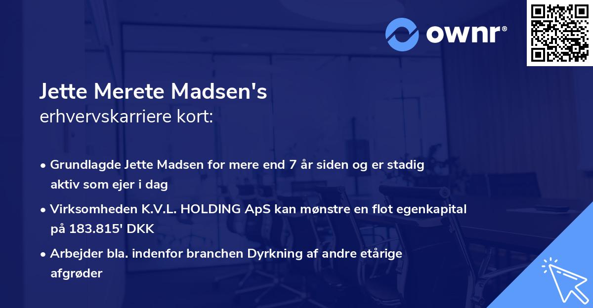 Jette Merete Madsen's erhvervskarriere kort