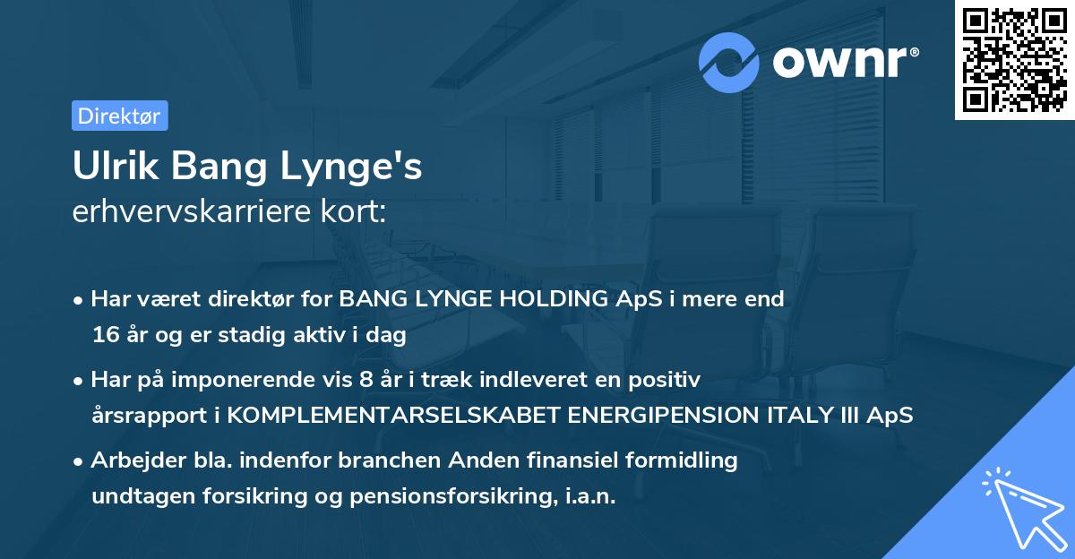 Ulrik Bang Lynge's erhvervskarriere kort