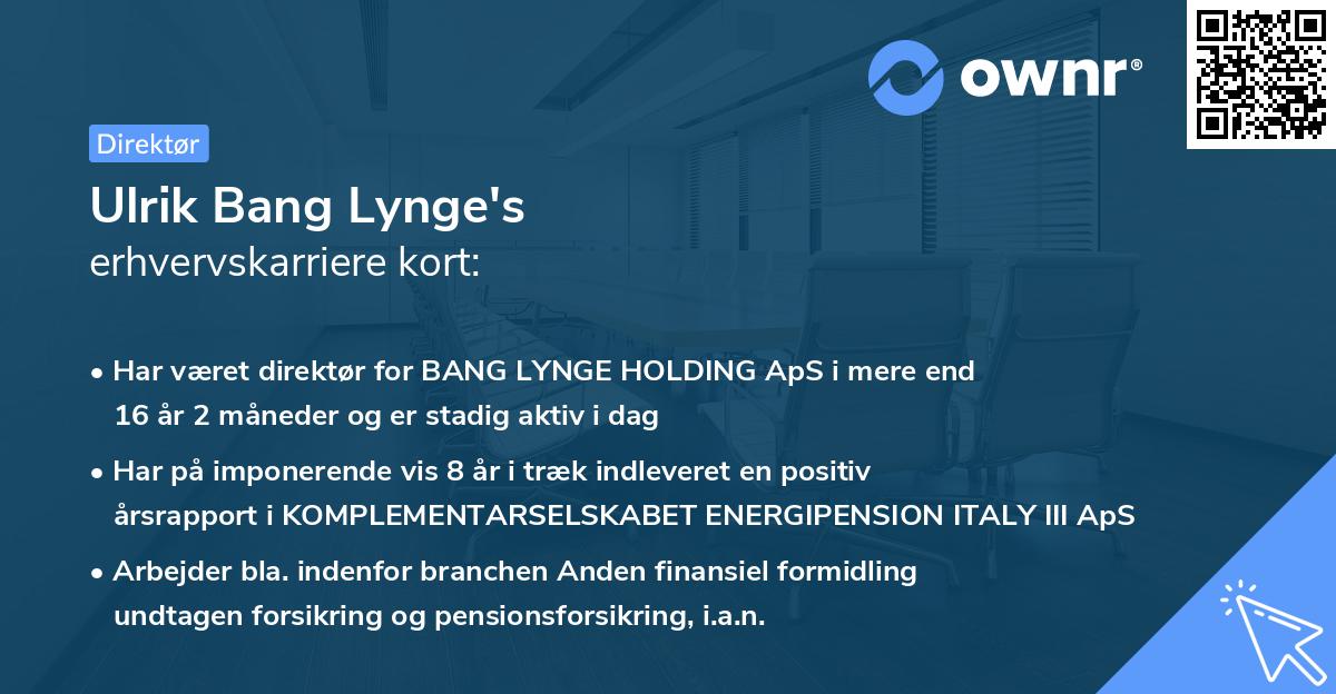 Ulrik Bang Lynge's erhvervskarriere kort