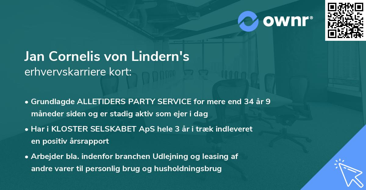 Jan Cornelis von Lindern's erhvervskarriere kort