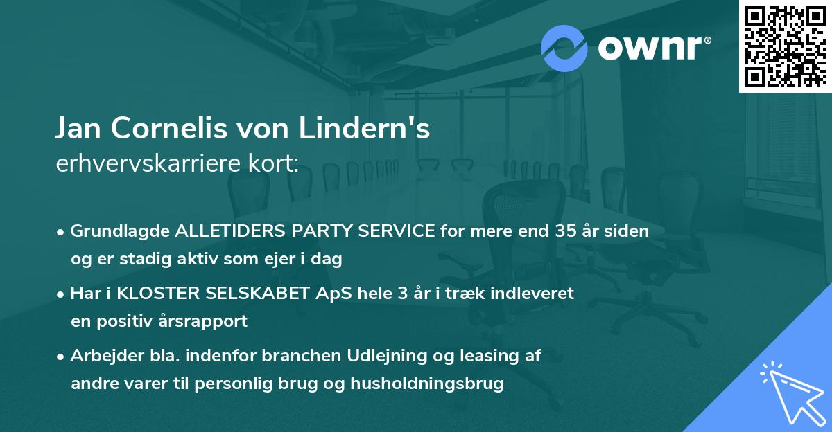 Jan Cornelis von Lindern's erhvervskarriere kort