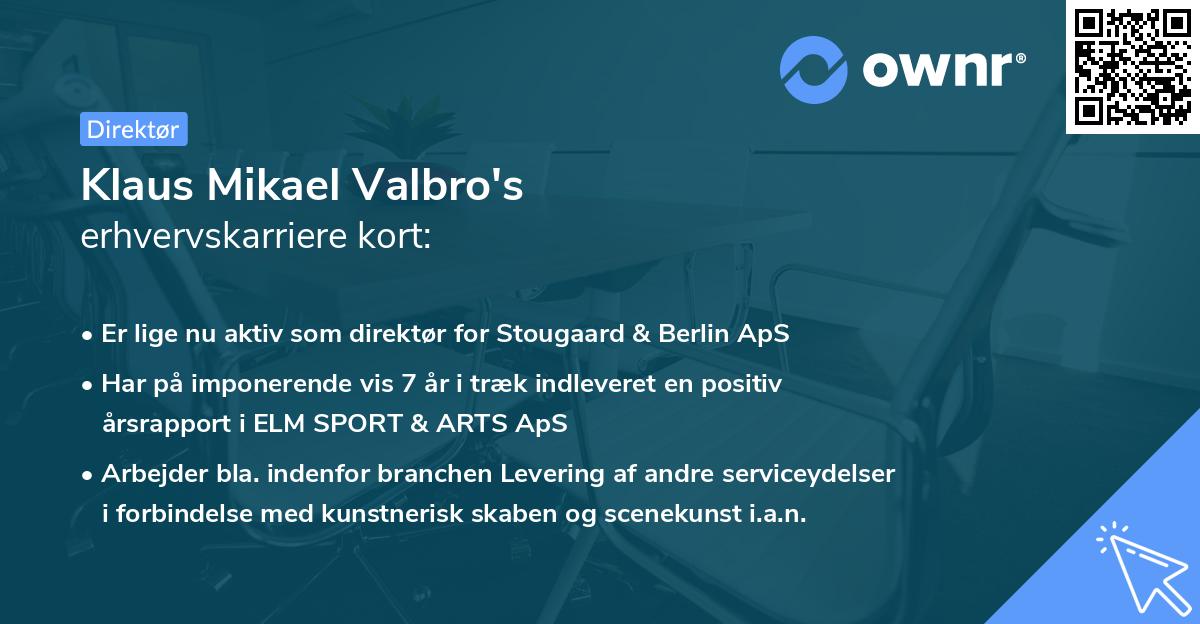 Klaus Mikael Valbro's erhvervskarriere kort
