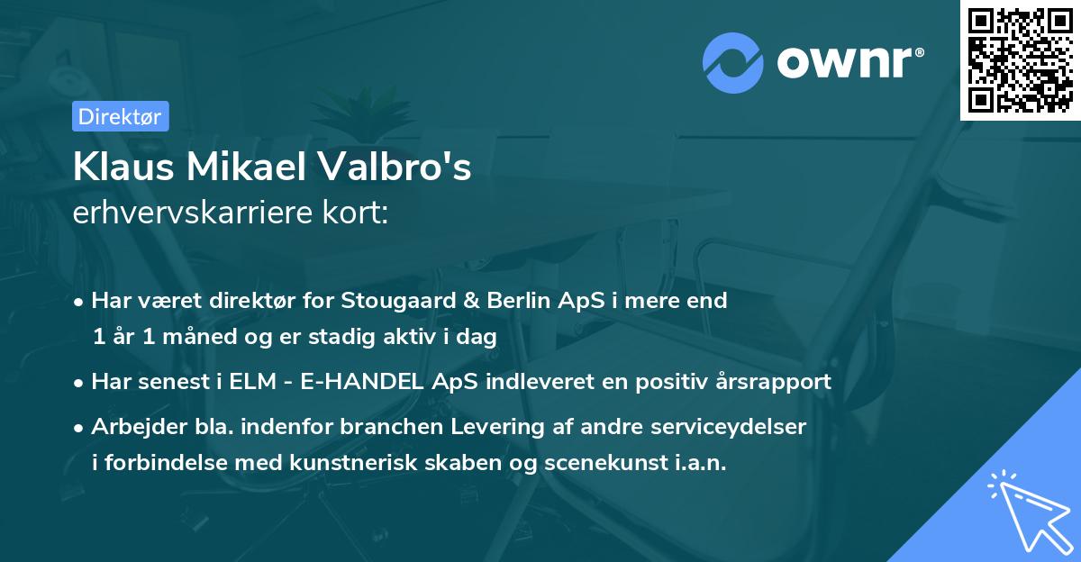 Klaus Mikael Valbro's erhvervskarriere kort
