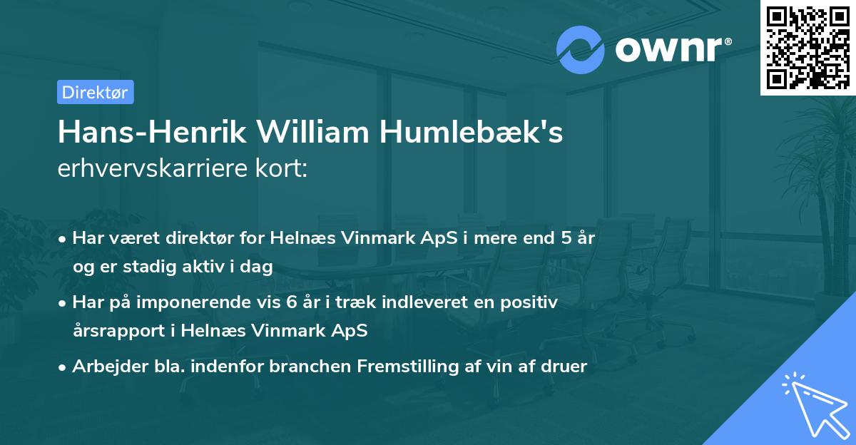 Hans-Henrik William Humlebæk's erhvervskarriere kort