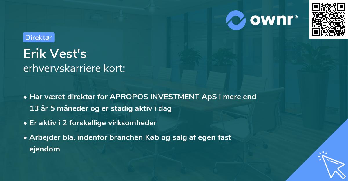 Erik Vest's erhvervskarriere kort