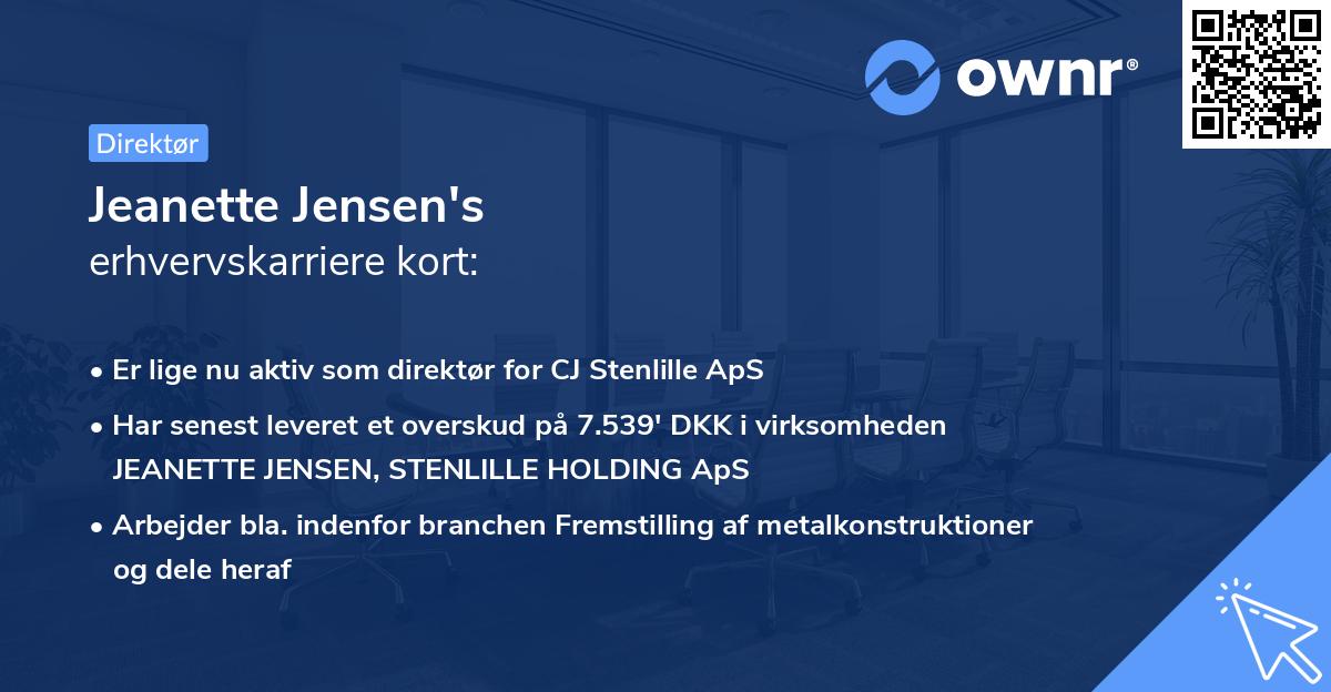 Jeanette Jensen's erhvervskarriere kort