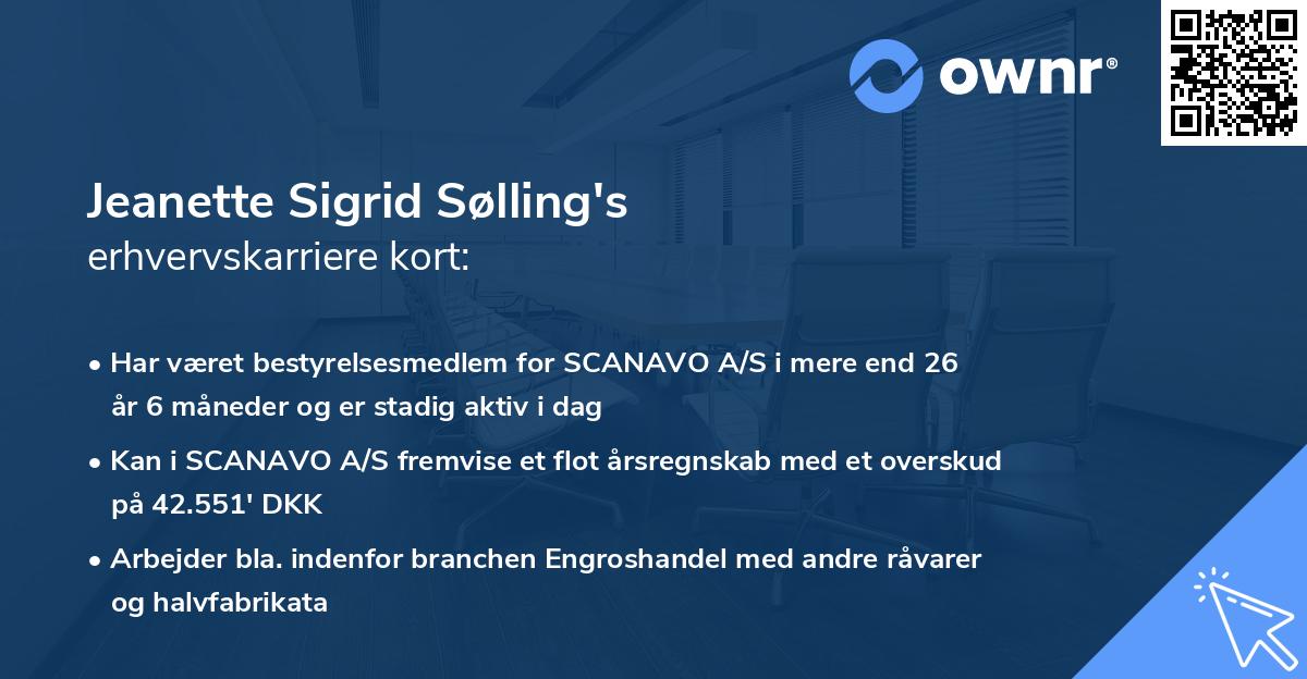 Jeanette Sigrid Sølling's erhvervskarriere kort