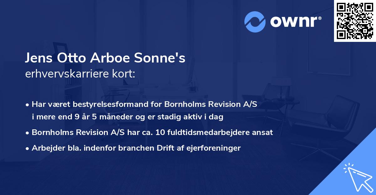 Jens Otto Arboe Sonne's erhvervskarriere kort
