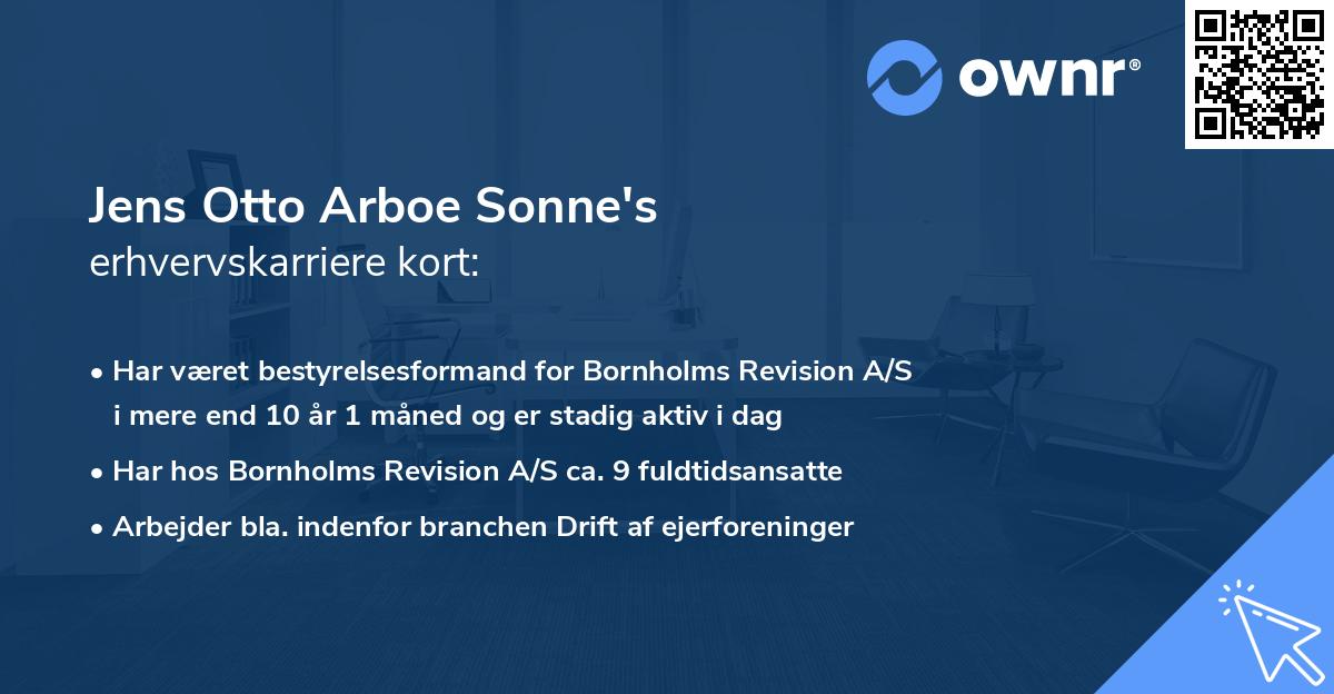 Jens Otto Arboe Sonne's erhvervskarriere kort