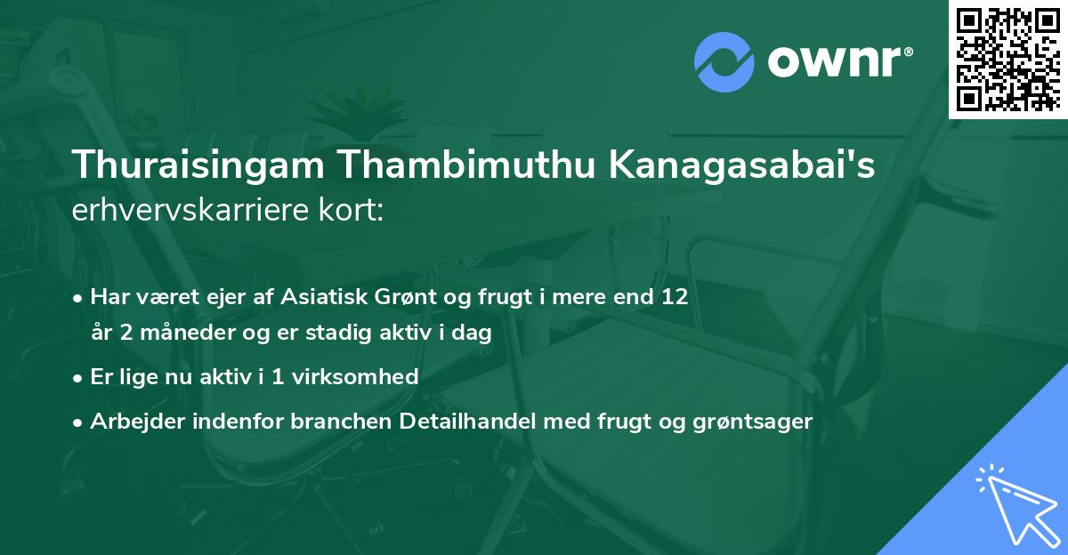 Thuraisingam Thambimuthu Kanagasabai's erhvervskarriere kort