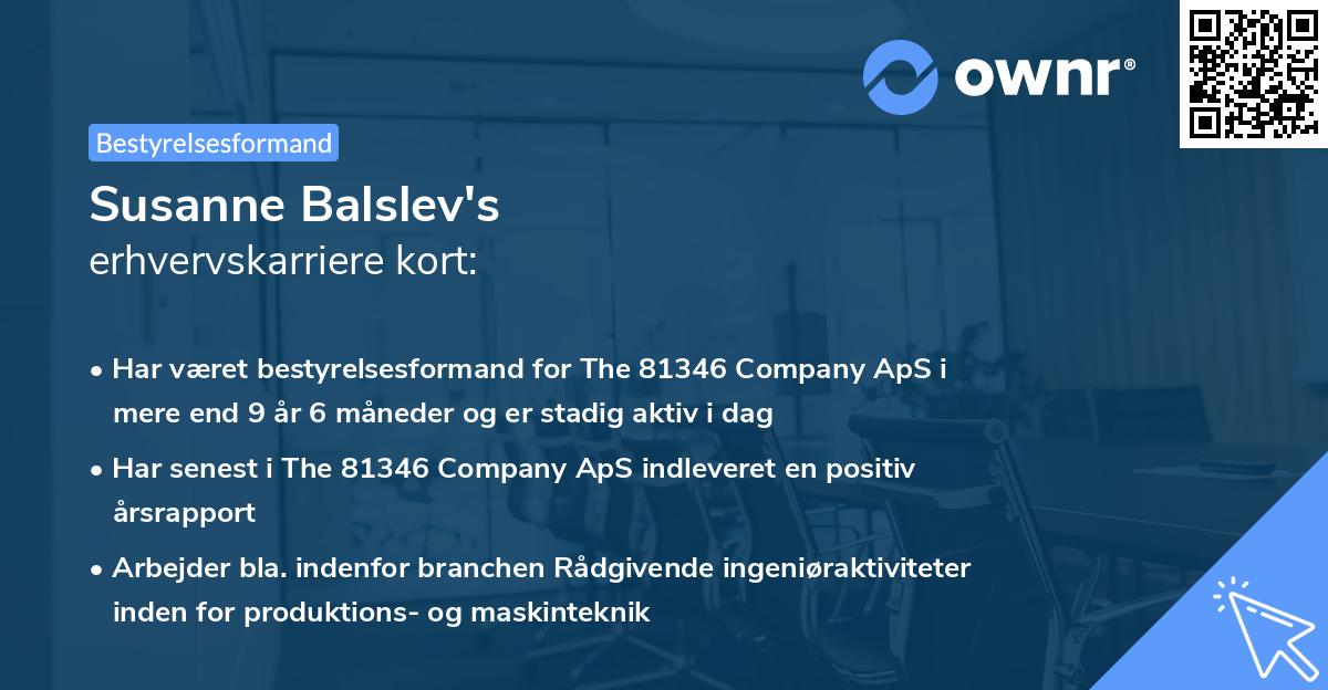 Susanne Balslev's erhvervskarriere kort