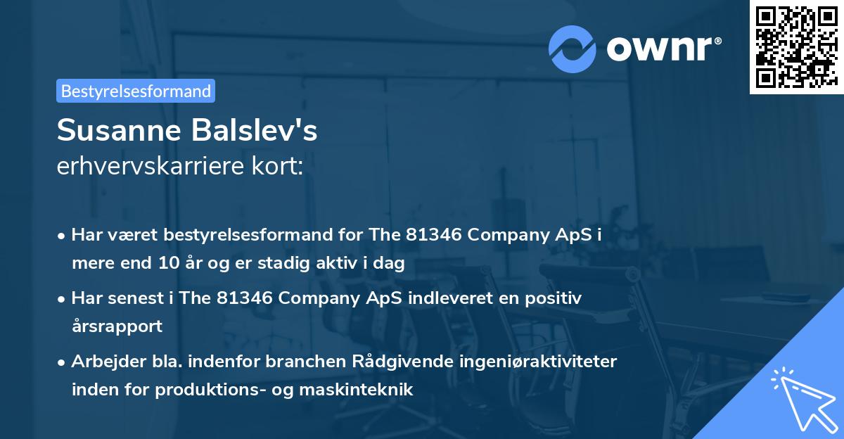Susanne Balslev's erhvervskarriere kort