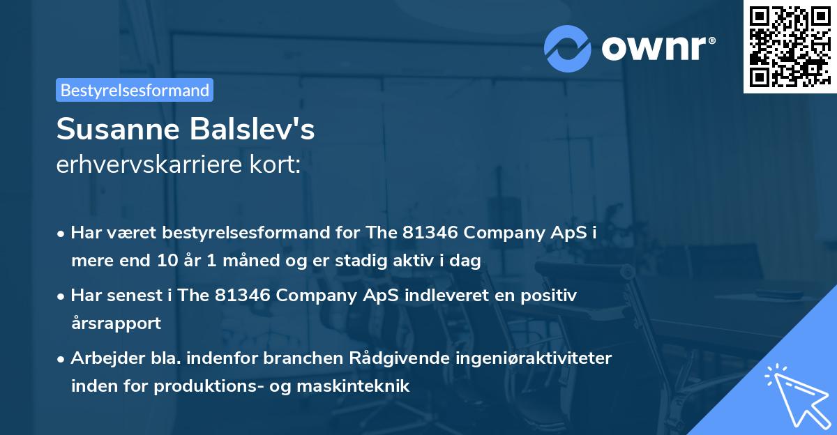 Susanne Balslev's erhvervskarriere kort