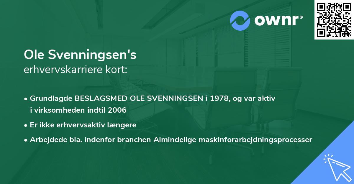 Ole Svenningsen's erhvervskarriere kort