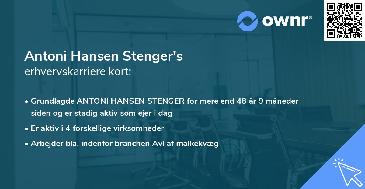 Antoni Hansen Stenger's erhvervskarriere kort