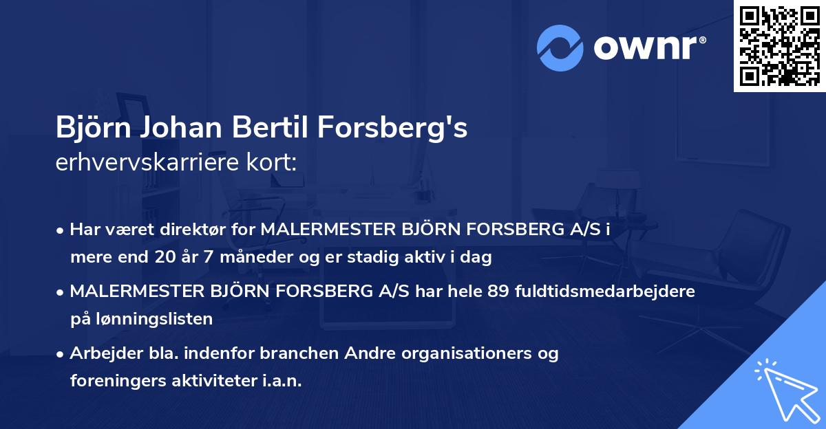 Björn Johan Bertil Forsberg's erhvervskarriere kort