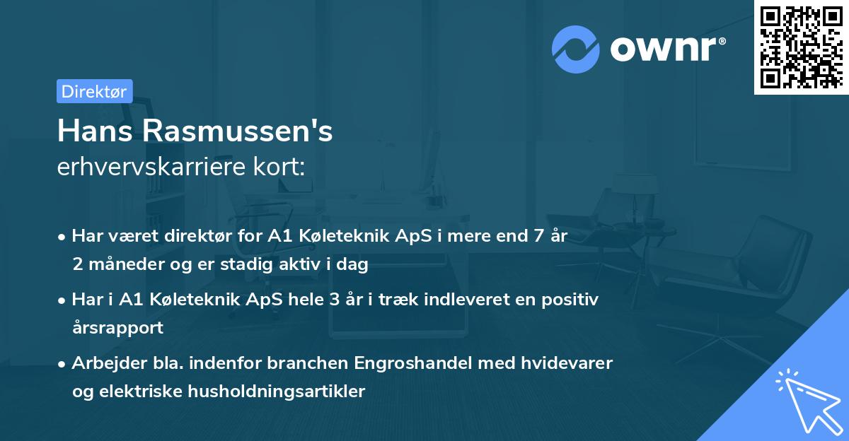 Hans Rasmussen's erhvervskarriere kort