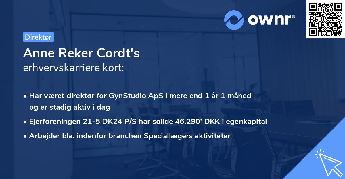 Anne Reker Cordt's erhvervskarriere kort