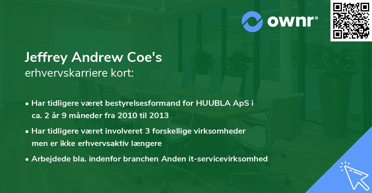 Jeffrey Andrew Coe's erhvervskarriere kort