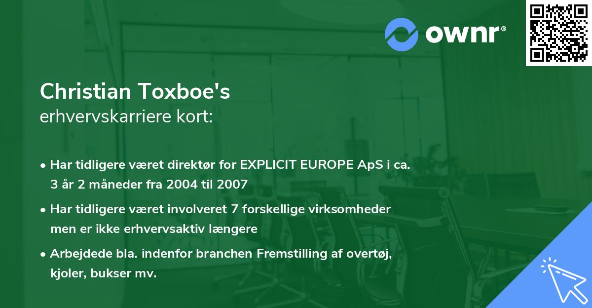 Christian Toxboe's erhvervskarriere kort