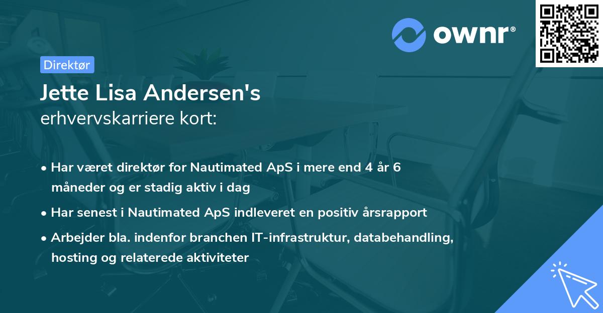 Jette Lisa Andersen's erhvervskarriere kort