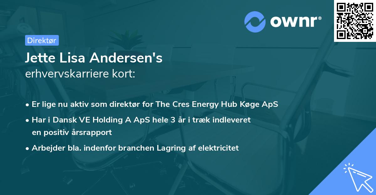 Jette Lisa Andersen's erhvervskarriere kort