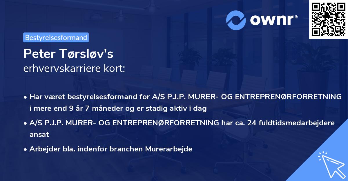 Peter Tørsløv's erhvervskarriere kort