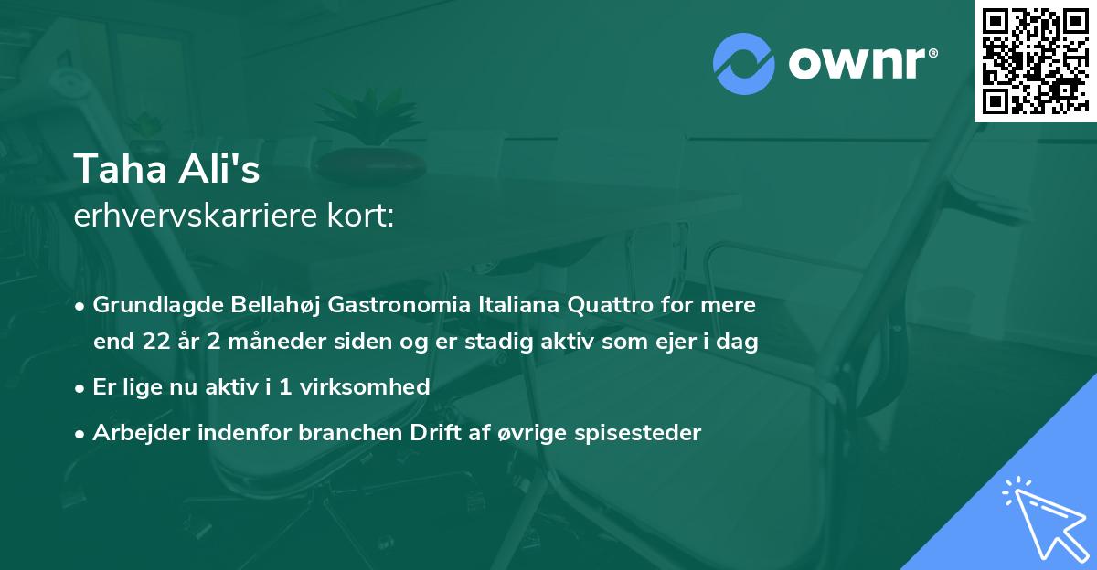 Taha Ali's erhvervskarriere kort