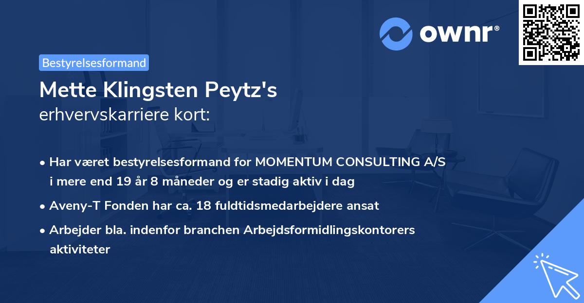 Mette Klingsten Peytz's erhvervskarriere kort