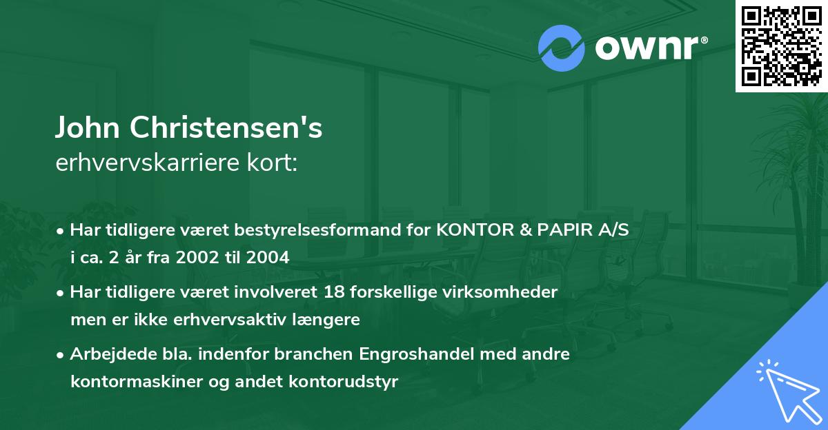 John Christensen's erhvervskarriere kort