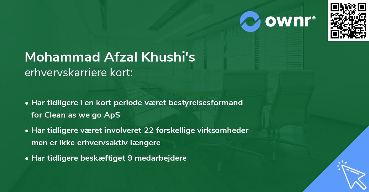 Mohammad Afzal Khushi's erhvervskarriere kort