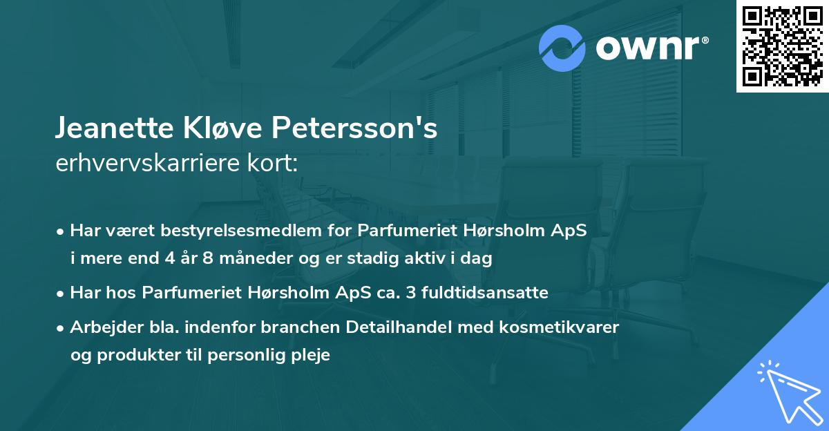 Jeanette Kløve Petersson's erhvervskarriere kort