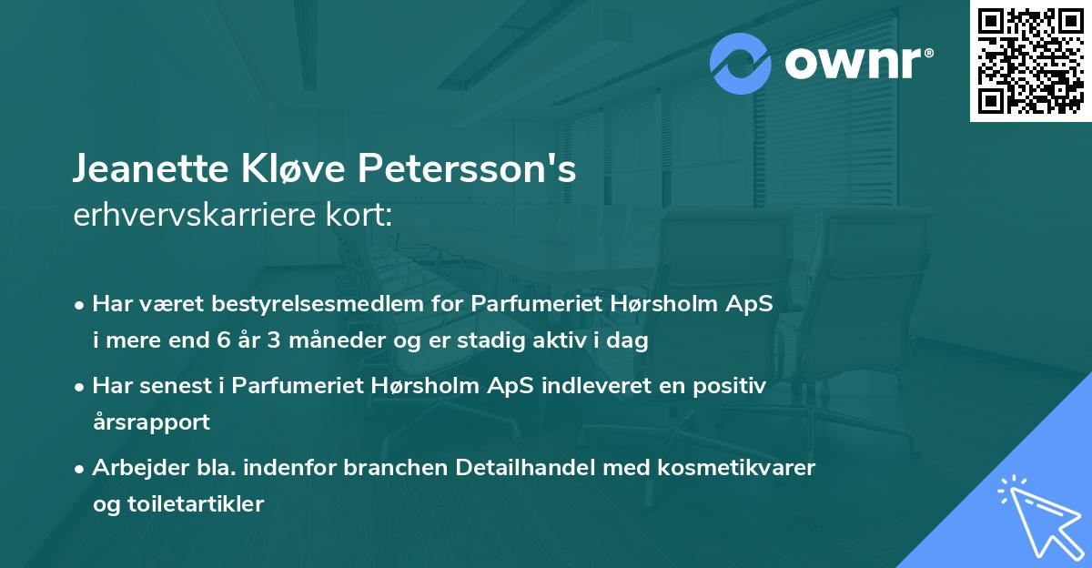 Jeanette Kløve Petersson's erhvervskarriere kort