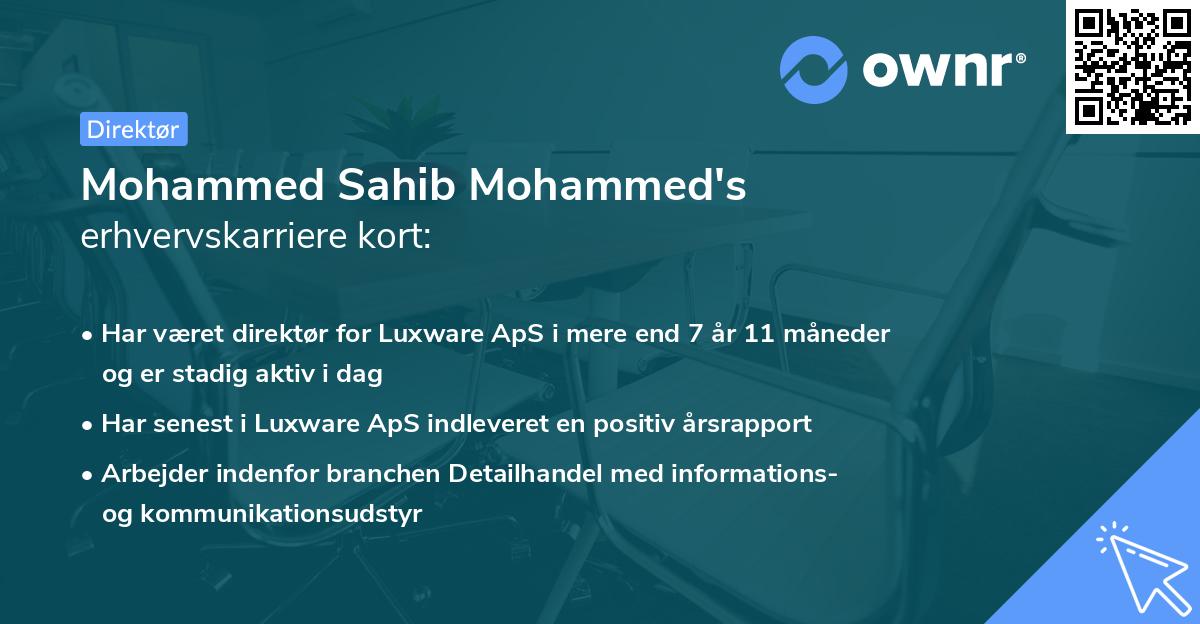 Mohammed Sahib Mohammed's erhvervskarriere kort