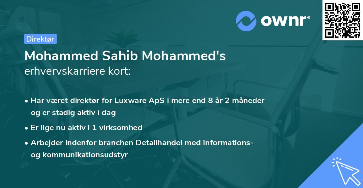 Mohammed Sahib Mohammed's erhvervskarriere kort
