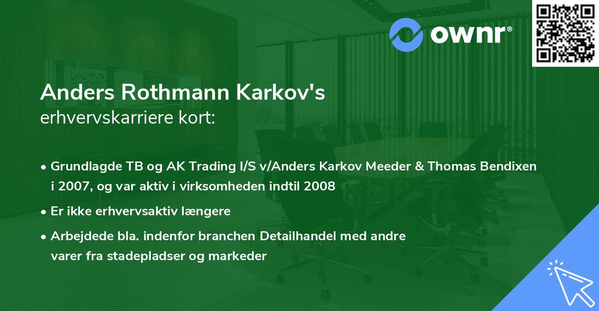 Anders Rothmann Karkov's erhvervskarriere kort