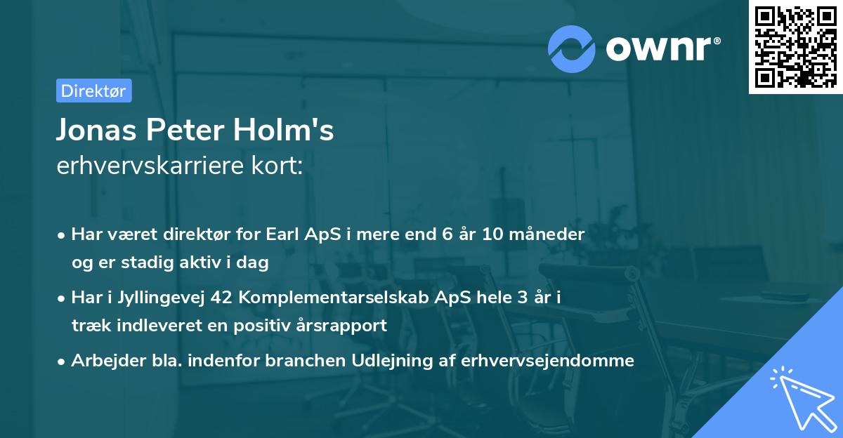 Jonas Peter Holm's erhvervskarriere kort
