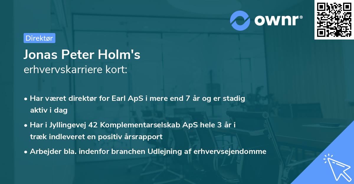 Jonas Peter Holm's erhvervskarriere kort