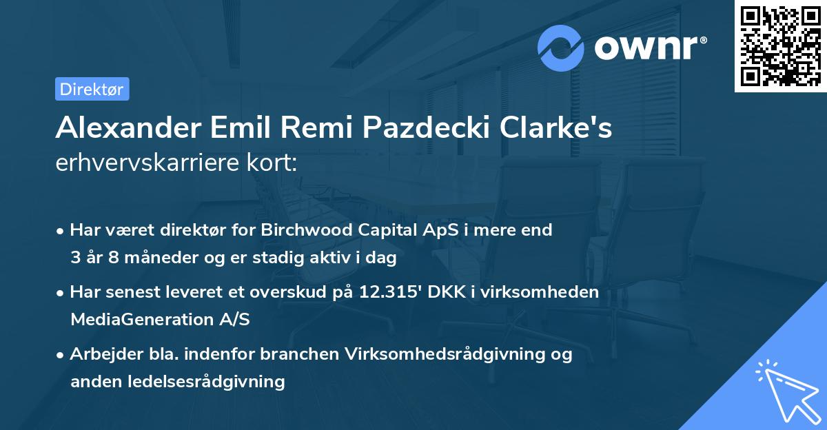Alexander Emil Remi Pazdecki Clarke's erhvervskarriere kort