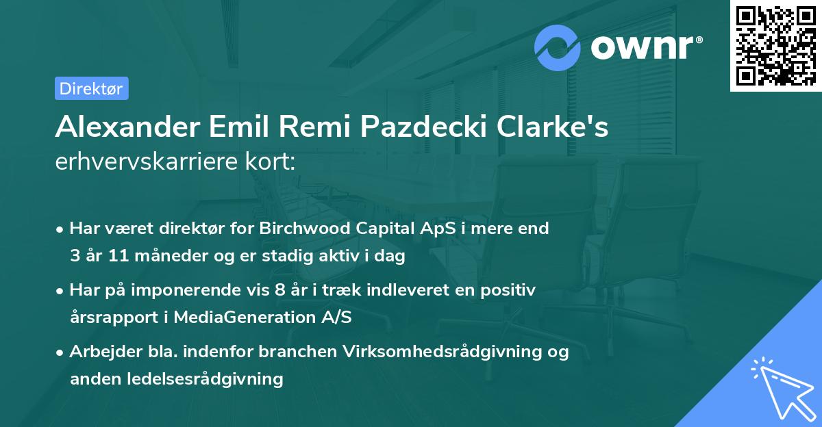Alexander Emil Remi Pazdecki Clarke's erhvervskarriere kort
