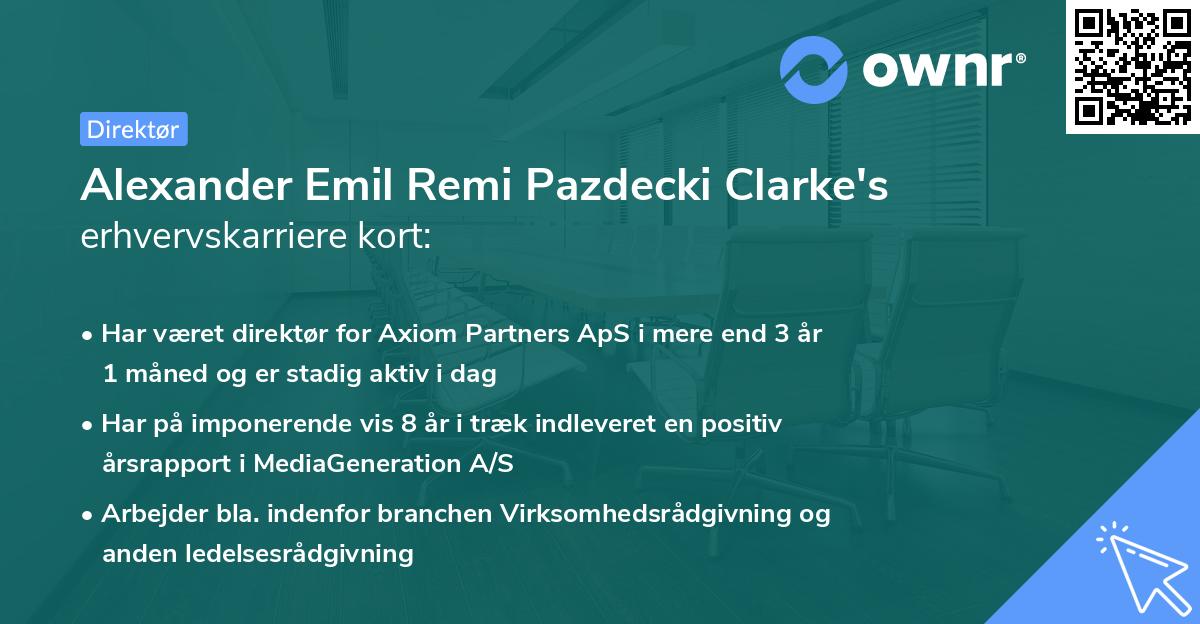 Alexander Emil Remi Pazdecki Clarke's erhvervskarriere kort