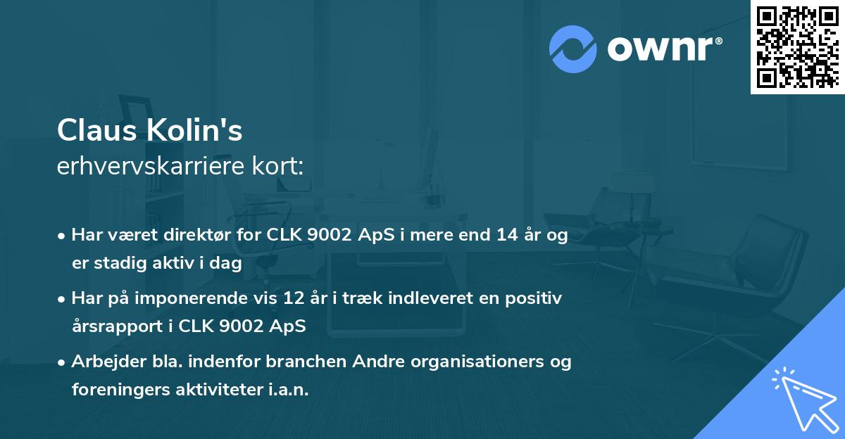 Claus Kolin's erhvervskarriere kort