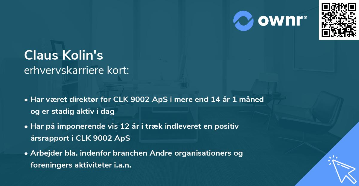 Claus Kolin's erhvervskarriere kort