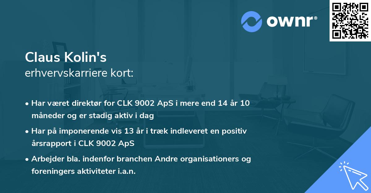 Claus Kolin's erhvervskarriere kort