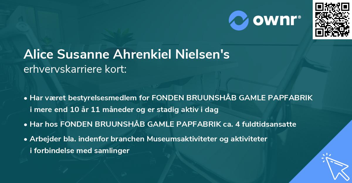 Alice Susanne Ahrenkiel Nielsen's erhvervskarriere kort