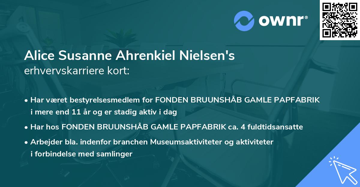 Alice Susanne Ahrenkiel Nielsen's erhvervskarriere kort