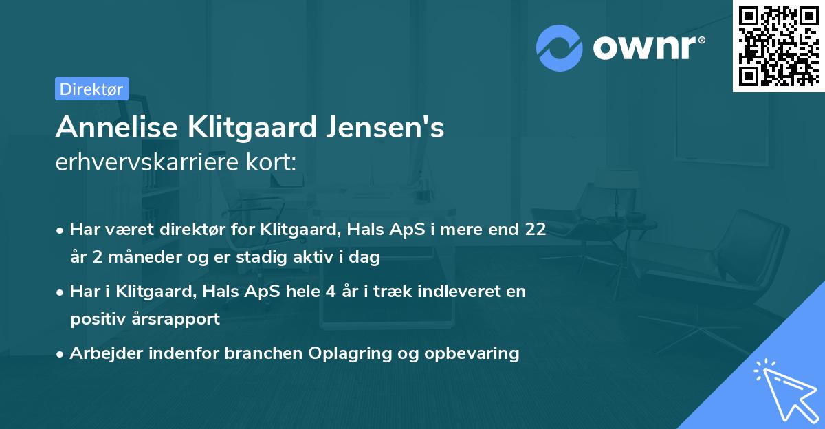 Annelise Klitgaard Jensen's erhvervskarriere kort