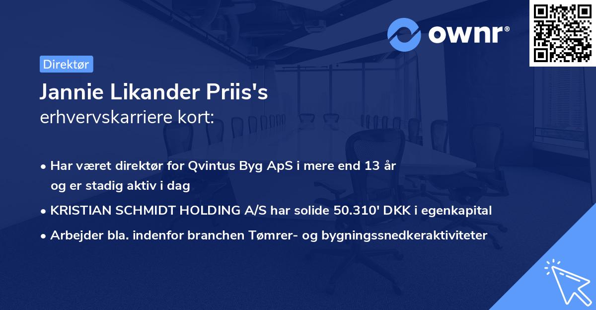 Jannie Likander Priis's erhvervskarriere kort