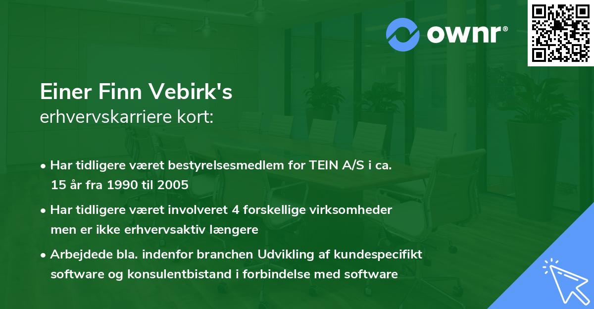 Einer Finn Vebirk's erhvervskarriere kort