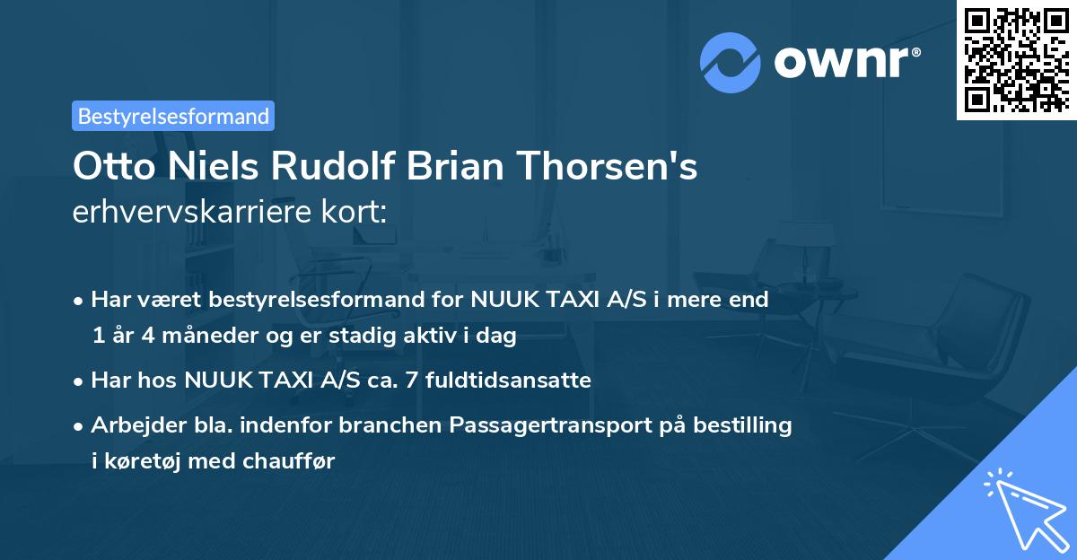 Otto Niels Rudolf Brian Thorsen's erhvervskarriere kort